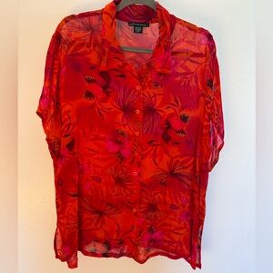 American Angel II Red Floral Sheer Blouse 2X
